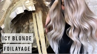 FOILAYAGE | 6.5 Hour Icy Blonde Transformation | DARK HAIR to ICY BLONDE