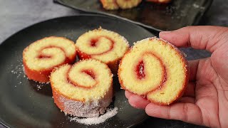 15 Min. Swiss Roll Recipe In Fry Pan | Super Spongy Jam Roll Recipe | Yummy