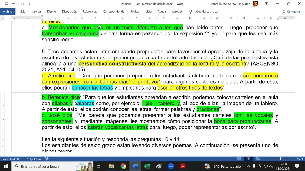 Reflexión de aspectos formales - Primaria 2024
