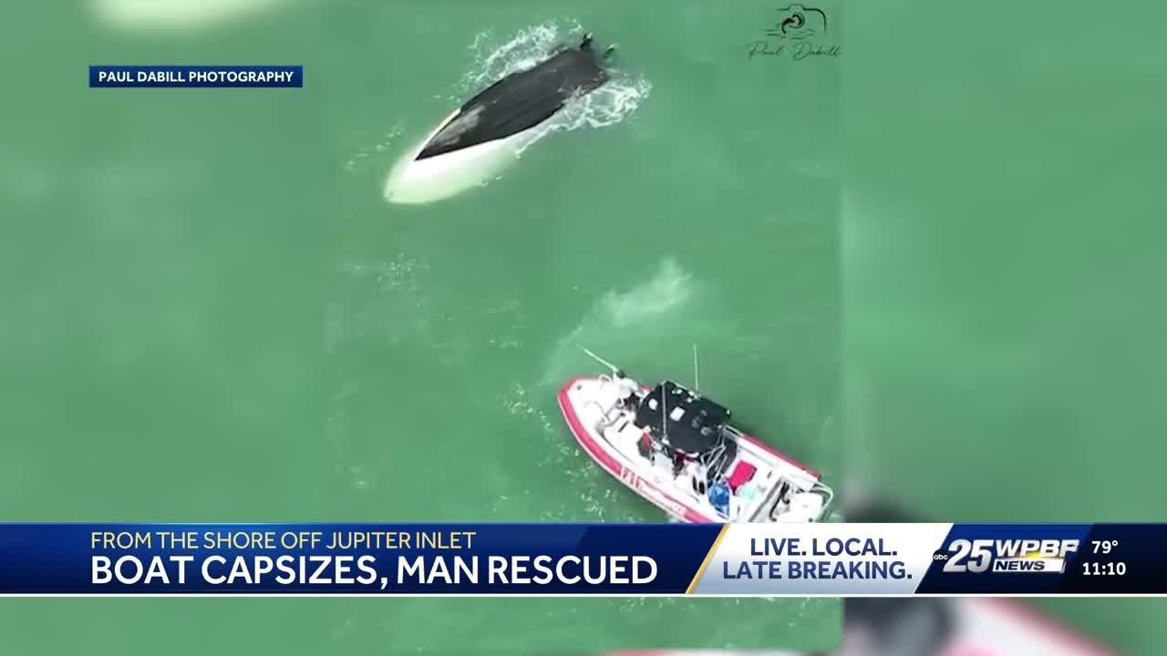 Man rescued after boat capsized off Jupiter Inlet - YouTube
