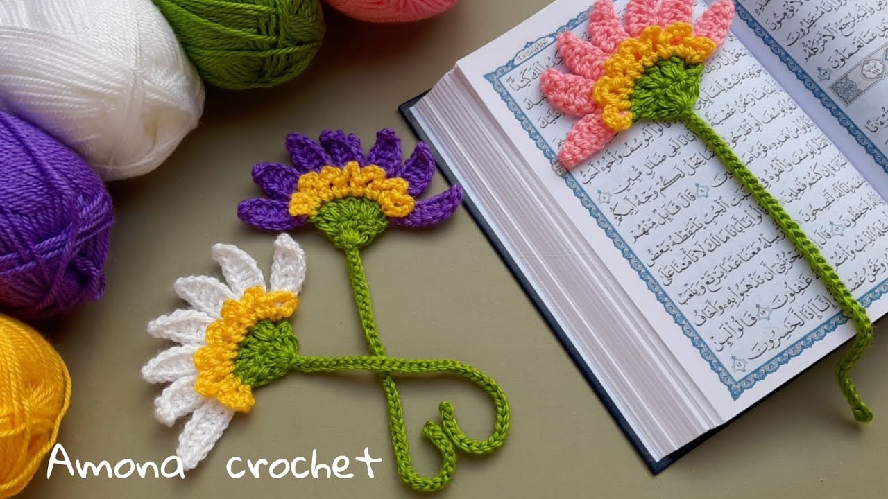 beautiful crochet bookmark كروشيه فاصل مصحف وردة جميل وبسيط سهل للمبتدئين