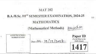 B.SC.3rd semester maths MAT202 paper 2024-25