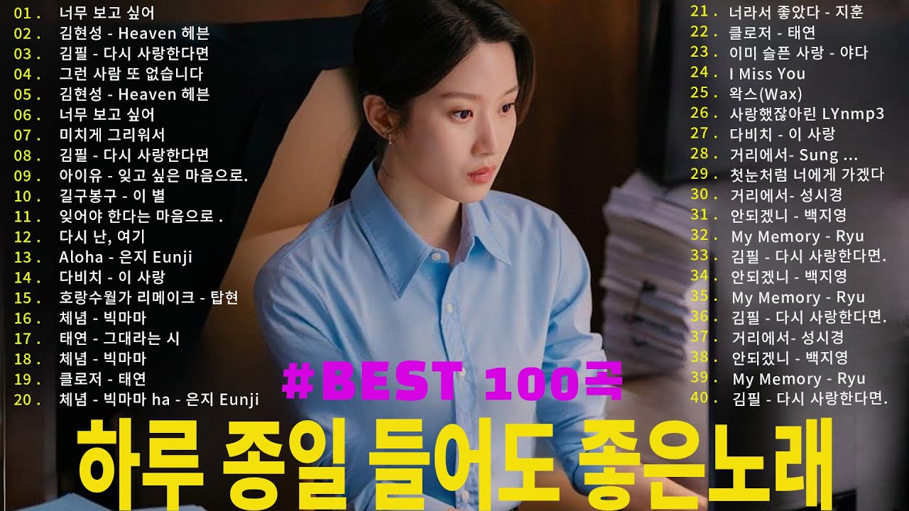광고 없이 하루 종일 듣는 발라드 Best 100 ｜ 집중력 UP! 일할 때 듣기 좋은 감성 노래 - 임창정,성시경,더원,백지영,김필,양파,이승기,왁스,김범수,소울스타,원티드