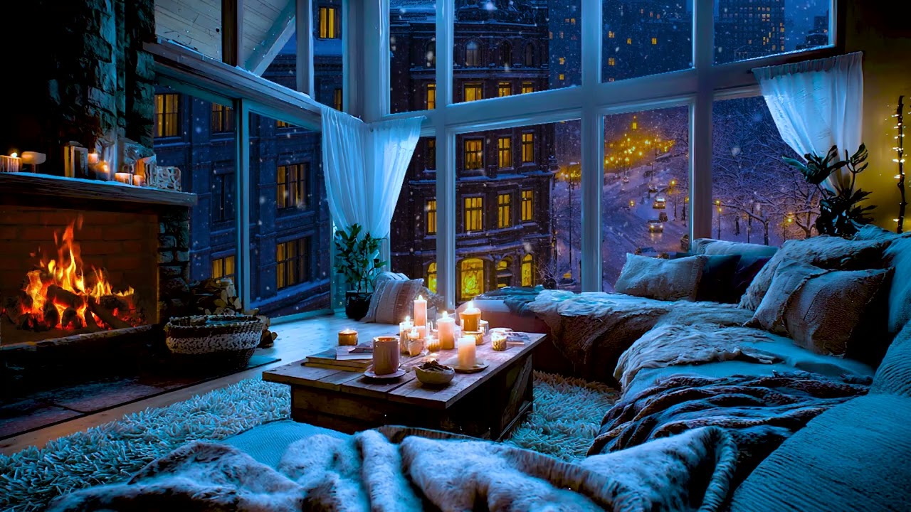 (No Ads) Snowfall Outside the Window ~ Cozy Winter Jazz Ambience ❄️| Relaxing Moment to Relax