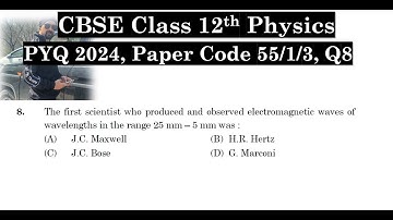 Natuurkunde klas 12 | Antwoorden 2024 | CBSE-raad | PYQ 2024 | Papiercode 55-1-3 | Set 3 | Vraag 8