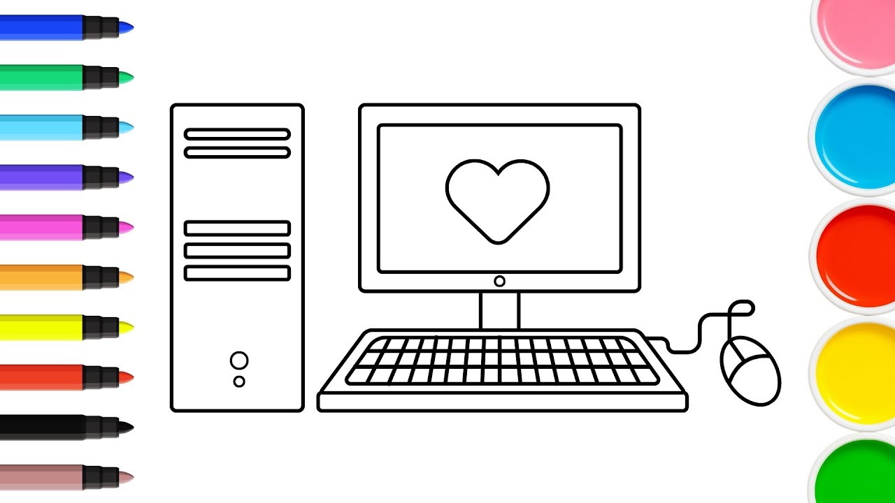 💻 HOW TO DRAW & COLOUR CUTE COMPUTER 🎨 | EASY STEP BY STEP DRAWING FOR ...