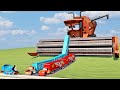 LONG Lightning McQueen And Tow Mater vs Thomas Train And Combine | BeamNG.Drive