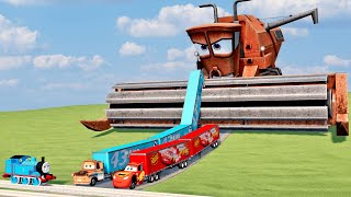 LONG Lightning McQueen And Tow Mater vs Thomas Train And Combine | BeamNG.Drive