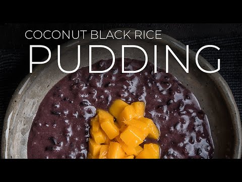 Coconut black rice pudding with taro and mango, from the video