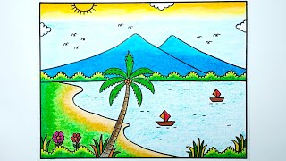 Cara menggambar pemandangan pantai yang bagus