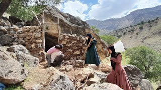 Building a Stone Shelter under a 300 ton Rock: Nomad life IRAN 2023