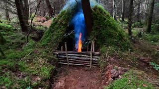 SOLO Bushcraft LONG-TERM Survival Shelter Build: Part 4 - Adding the Fireplace | Fire Reflector