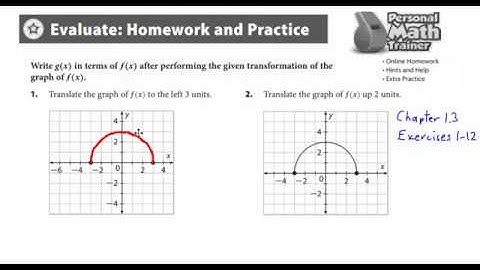 Algebra 2 Chapter 1.3 Exercises 1-12 Graphical Transformations of Functions