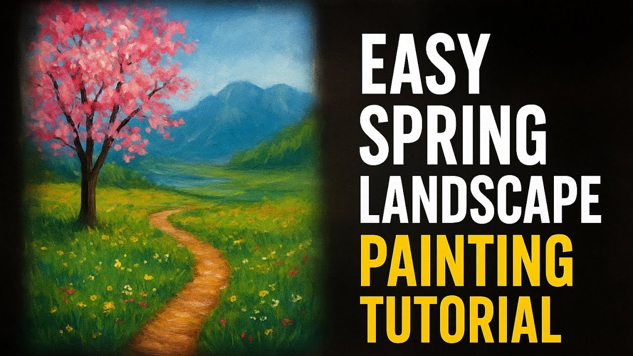 Easy Spring Landscape Painting Tutorial 🌸 | Acrylic Scenery Painting ...