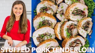 Easy Mushroom Bacon Stuffed Pork Tenderloin - Natasha's Kitchen