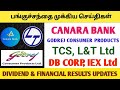 பங்குச்சந்தை முக்கிய செய்திகள் 💸 கனரா வங்கி,TCS,DB Corp,L&amp;T,IEX Dividend and Results Updates #stock