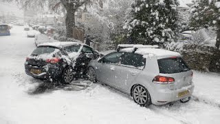 Vehicles Crash And Motorists Abandon Cars As Heavy Snow Hits Gloucestershire