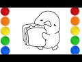 Cute Bird Eating Sandwich Drawing And Coloring  | Easy Drawing &amp; Coloring for Kids