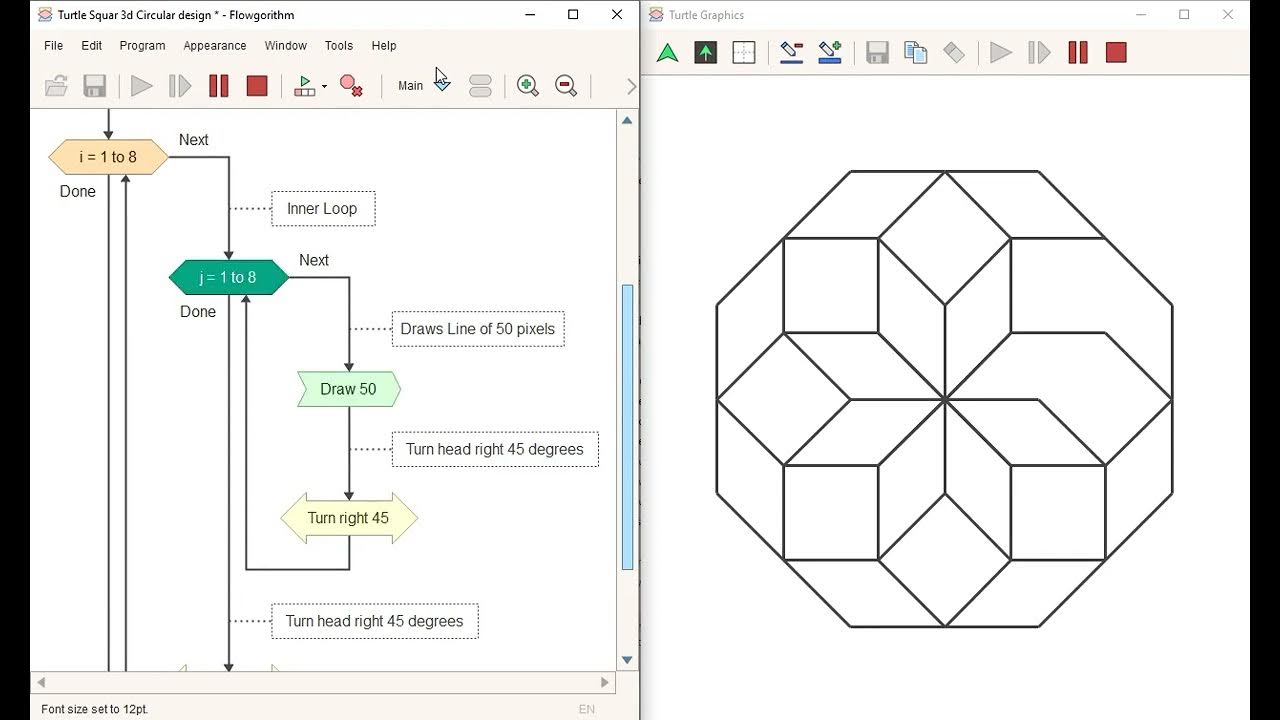 Turtle Graphics 3D Square Illusion | Flowgorithm |Easy Coding Languages ...
