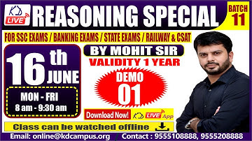 SSC/BANKING/RAILWAY/UPSI/CSAT || REASONING SPECIAL || DEMO 01 || सुबह 8 बजे || BY MOHIT SIR