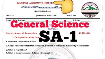 7th class SA-1 General Science question paper 2022-2023