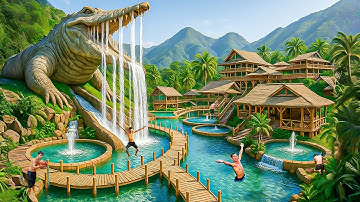 180 Days Building a $2M Bamboo Water Park with Crocodile-Shaped Slides System Using Primitive Tools
