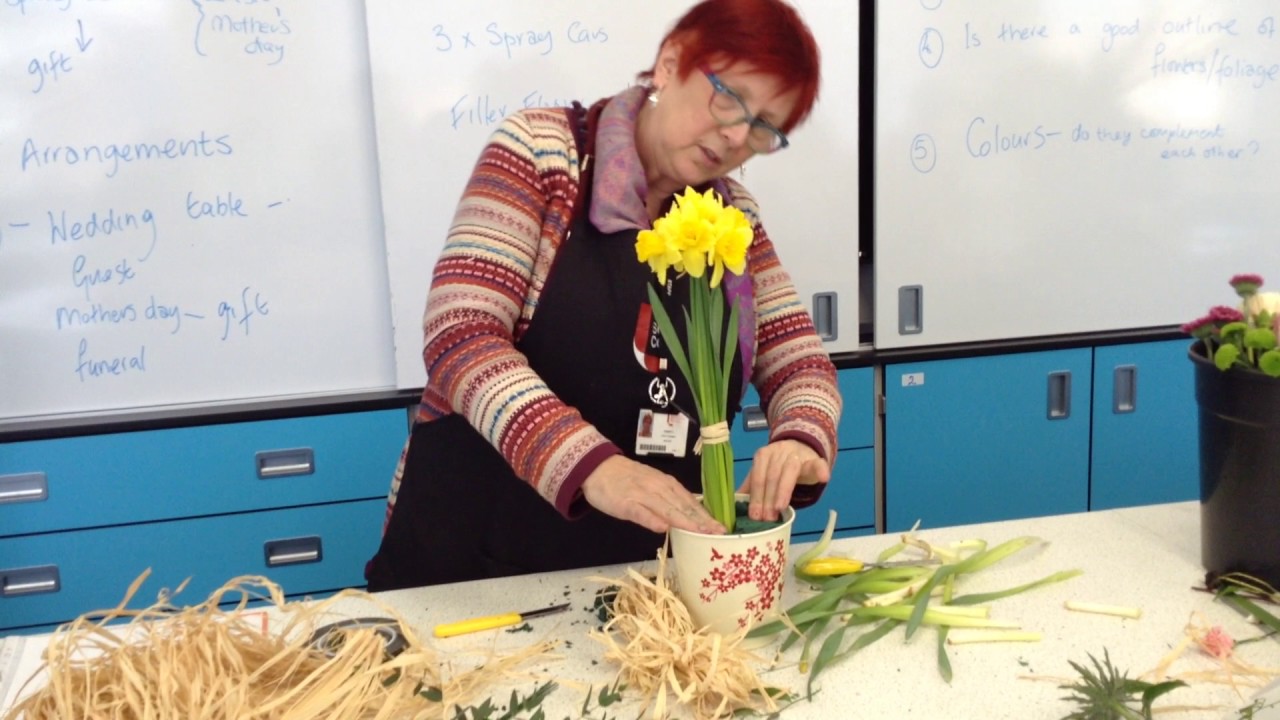 Daffodil topiary tree with textured base