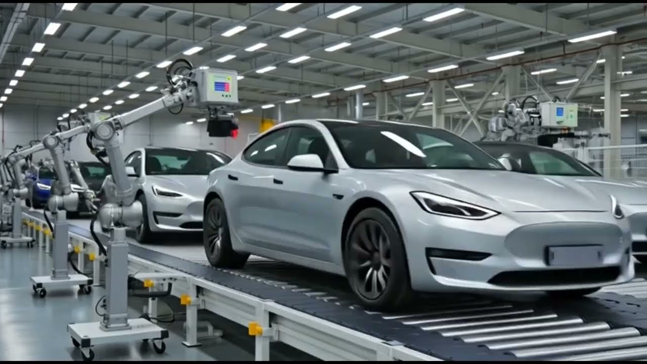 Tesla Car being built in factory 