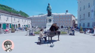 【海外ストリートピアノ】モーツァルト像の前でショパン弾いてみた！