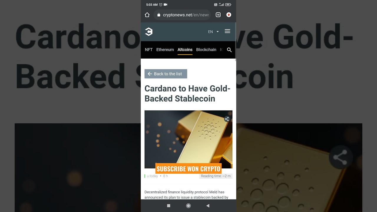 Cardano to Have Gold-Backed Stablecoin 