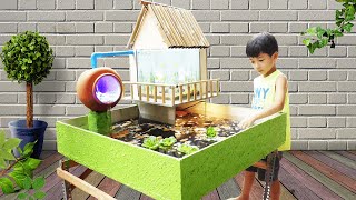 Build your upper courtyard more beautiful with mini bamboo house and aquarium