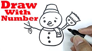 how to draw a snowman easy step by step with number 3 drawing with number