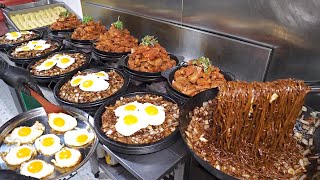 We place it on a 300-degree stone plate! Seafood Black Bean Noodle, jjajangmyeon /Korean Street Food by 찐푸드 JJin Food 46,379 views 3 months ago 15 minutes