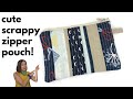 Make a cute zipper pouch from fabric scraps! Zero waste sewing with scraps.