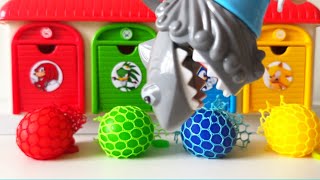🍭Satisfying Garage ASMR🍭 / Oddly Relaxing Games Sounds with 4 Color Net Balls &amp; Toys in Magic Garage