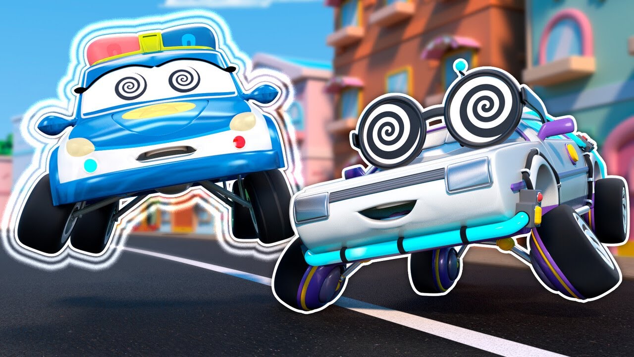 Oh nee! De gekke geleerde hypnotiseert de Politie Auto! Dwaze Kinder Avonturen