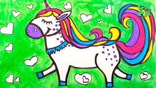 Cómo dibujar un lindo unicornio | Aprende los colores con pintura de acuarela para niños