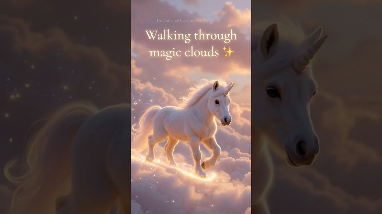 Unicorn Baby Walking in Magic Clouds ✨🦄 | AI Fantasy Short | DreamVerse Creatures 