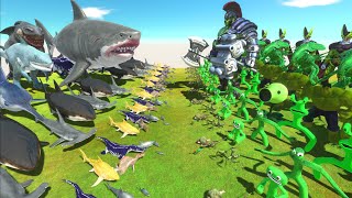 SEA COLOR WAR SHARK TEAM vs GREEN TEAM  Animal Revolt Battle Simulator