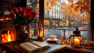 🍂 Rainy Autumn Coffee Shop ☕ Soft Piano Jazz & Rain Sounds for Relaxation & Stress Relief