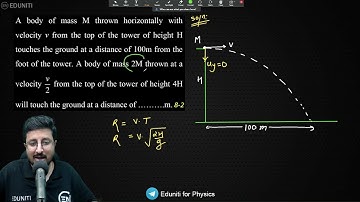 A body of mass M thrown horizontally with velocity v from the top of the tower of height H touches