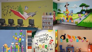 School wall decoration ideas/Wall painting theme/Tree wall painting ideas