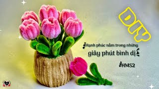 Mini pot Tulip with Pipe Cleaner 🌹So beautiful, you should make one yourself | Tutorial | Fuzzy Wire