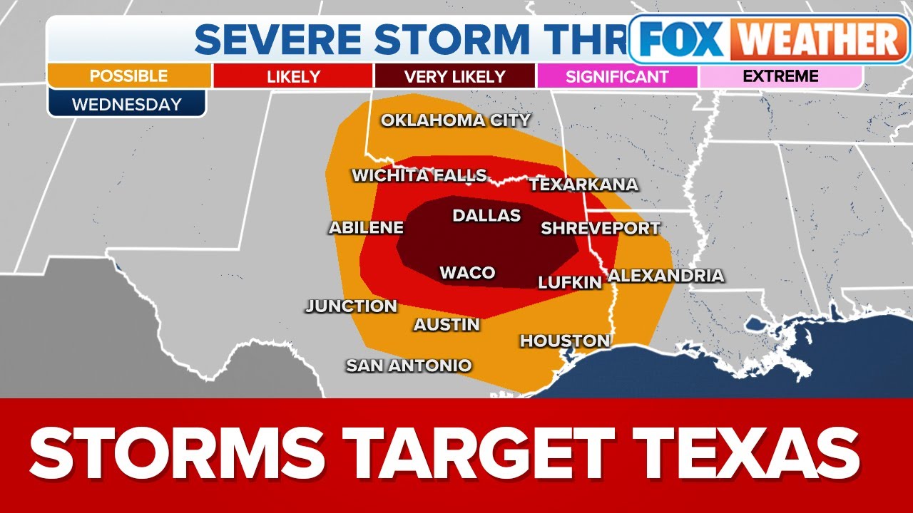 Severe Storm Threat Increases For Southern Plains on Wednesday - YouTube