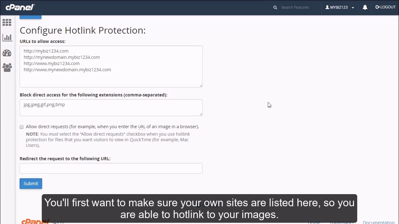 How to setup hotlink protection in cPanel?