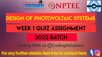 Design of photovoltaic systems Week 1 Quiz Assignment Solution | NPTEL 2022 | SWAYAM