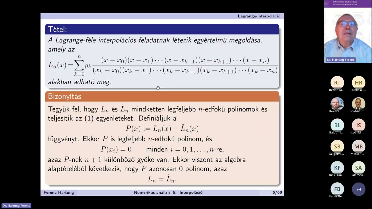 Numerikus analízis 6. Interpoláció 2025