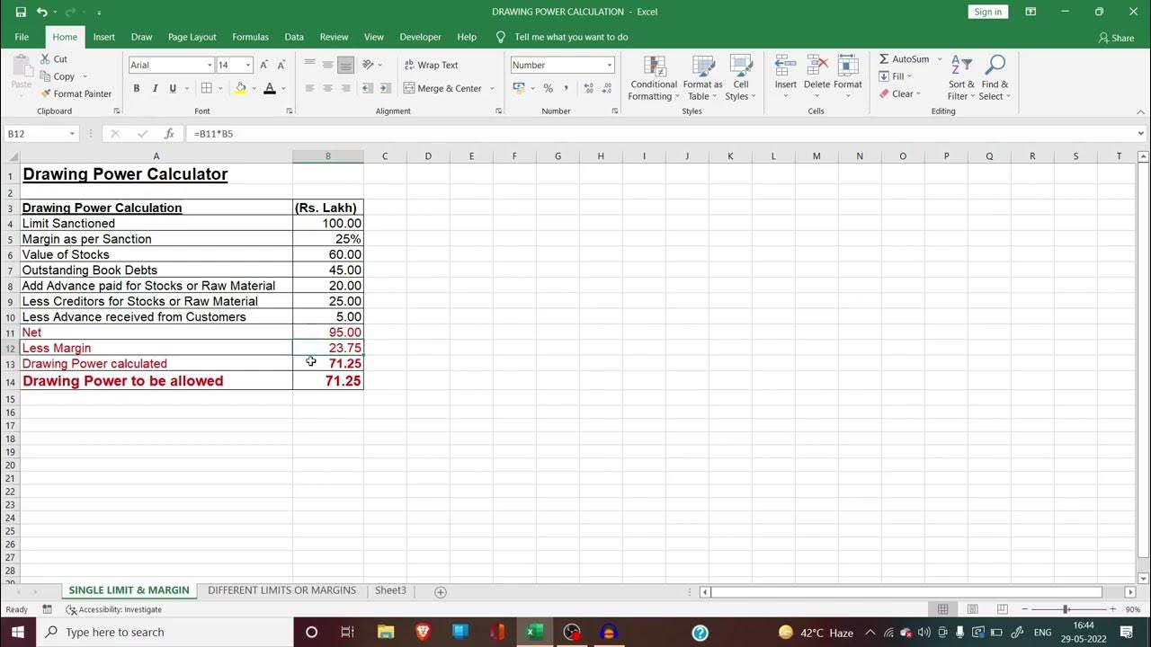 Calculate Drawing Power (DP) of CC Limit easily using this Worksheet in