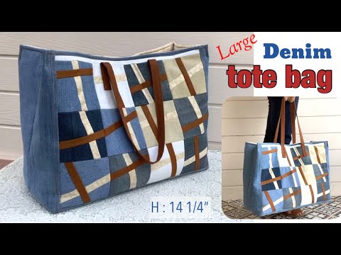 how to sew a denim tote bags tutorial, sewing diy a tote bag from old jeans,  denim sewing projects - YouTube
