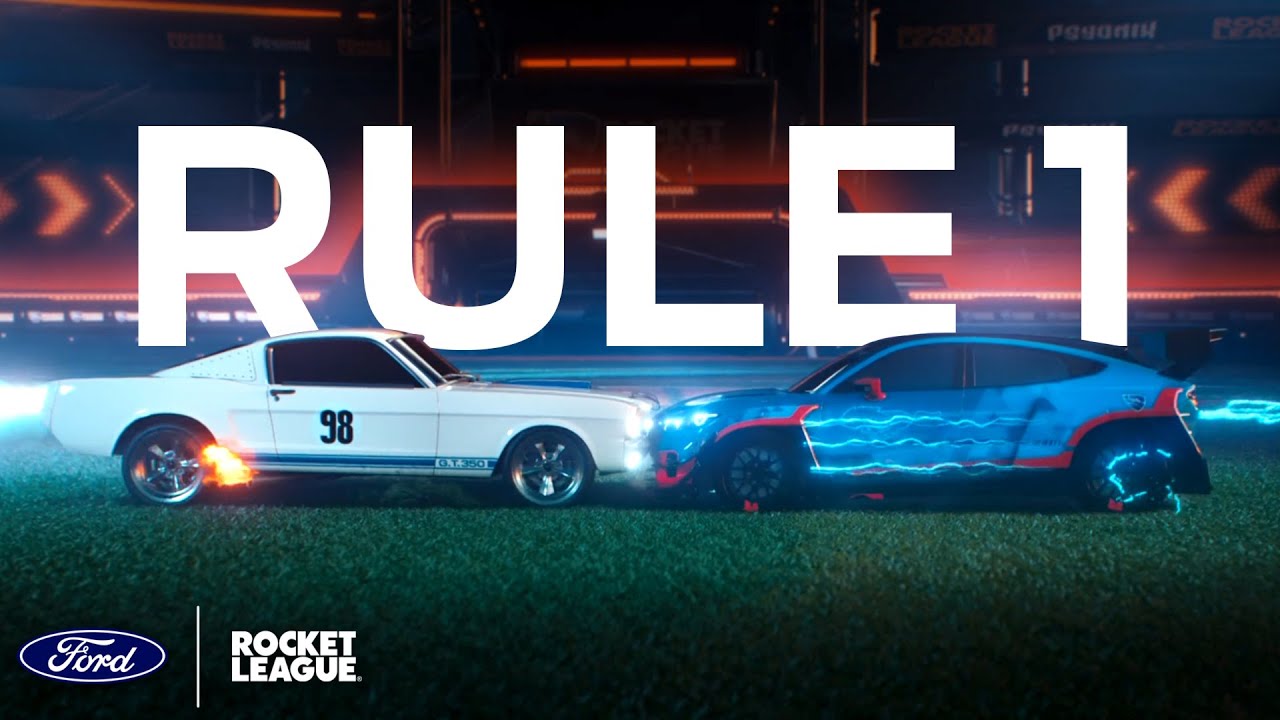 Rocket League Ford Mustang Mach-E and Shelby GT350R Rule One Trailer